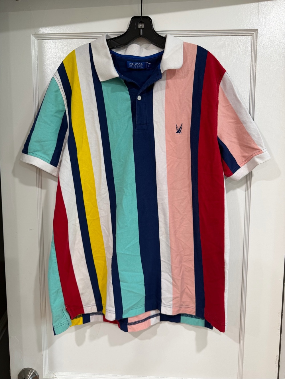 Nautica Men’s Multi-Stripe Polo Shirt - White, Red, Navy, Teal, Yellow, Pink - Picture 1 of 7
